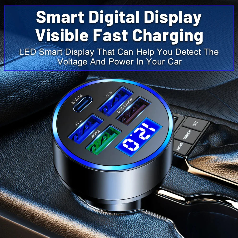 5-Port USB Car Charger - Fast Charging Adapter for iPhone, Samsung & Android