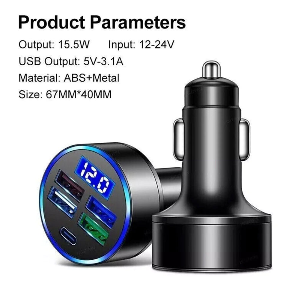 5-Port USB Car Charger - Fast Charging Adapter for iPhone, Samsung & Android