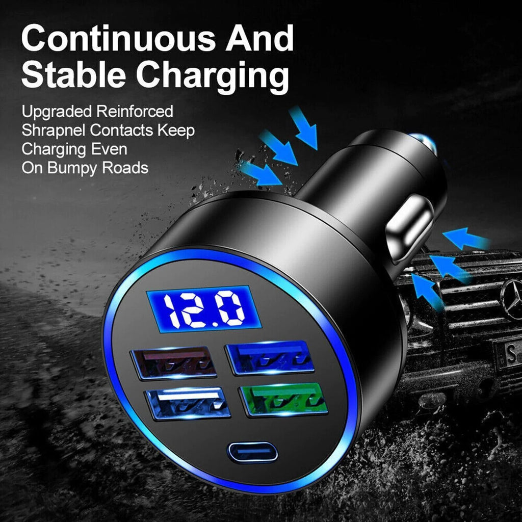 5-Port USB Car Charger - Fast Charging Adapter for iPhone, Samsung & Android