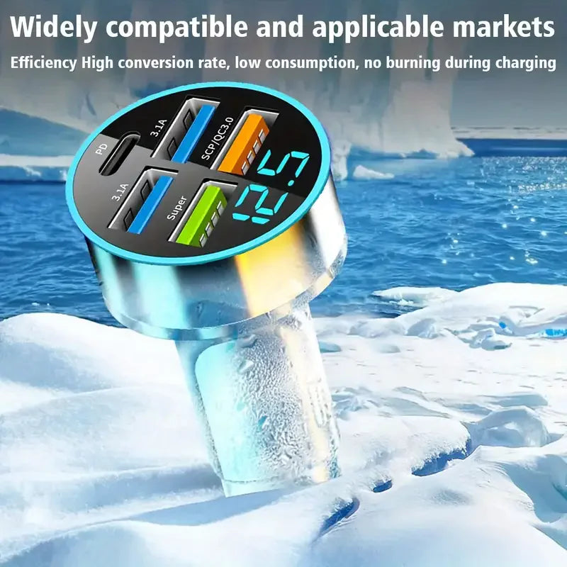 5-Port USB Car Charger - Fast Charging Adapter for iPhone, Samsung & Android