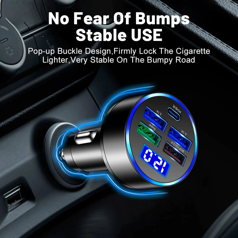 5-Port USB Car Charger - Fast Charging Adapter for iPhone, Samsung & Android