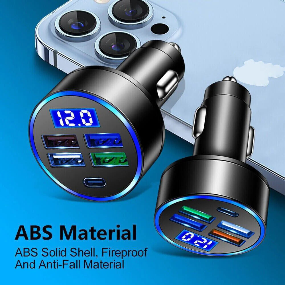 5-Port USB Car Charger - Fast Charging Adapter for iPhone, Samsung & Android
