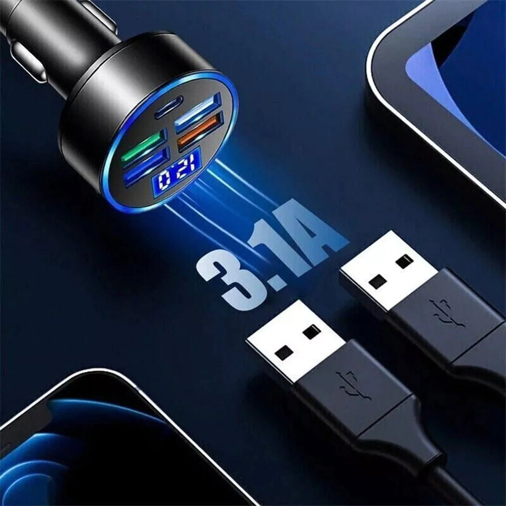 5-Port USB Car Charger - Fast Charging Adapter for iPhone, Samsung & Android