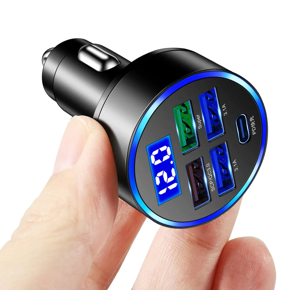 5-Port USB Car Charger - Fast Charging Adapter for iPhone, Samsung & Android
